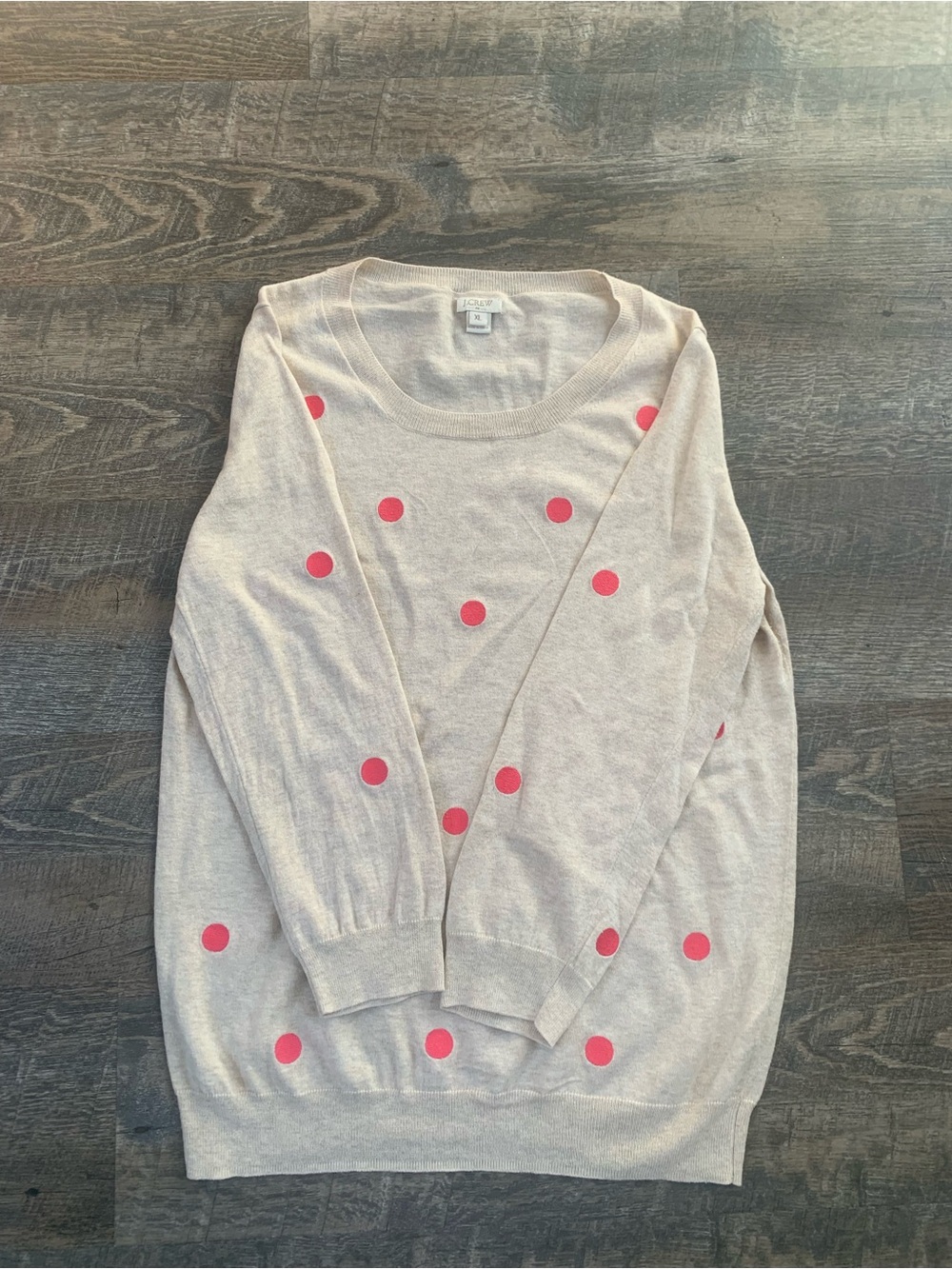 J Crew Preppy Light Beige Polka Dot Sweater with Pink Dots